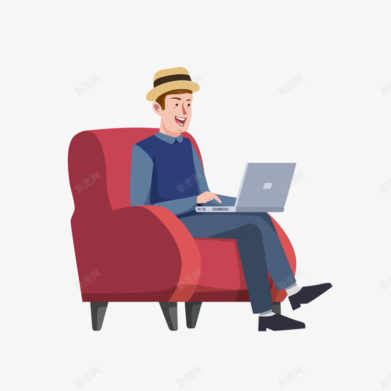 上网卡通男子png免抠素材_新图网 https://ixintu.com 上网男孩 卡通人物 卡通男孩 玩电脑 红色沙发