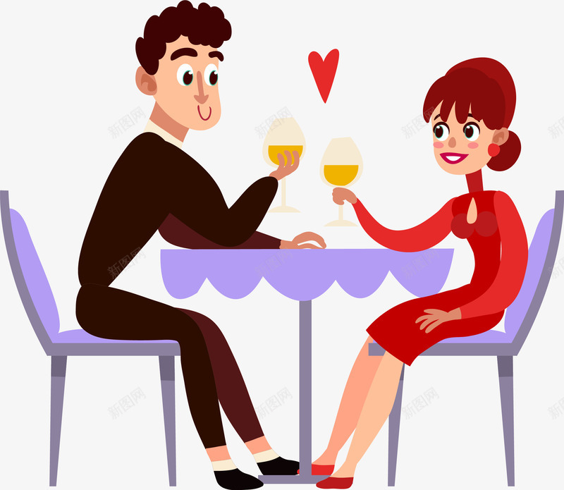 插画风吃饭的情侣png免抠素材_新图网 https://ixintu.com 一起吃饭 吃饭的情侣 喝酒 坐在餐桌前 插画风 爱情 红色爱心 面对面情侣