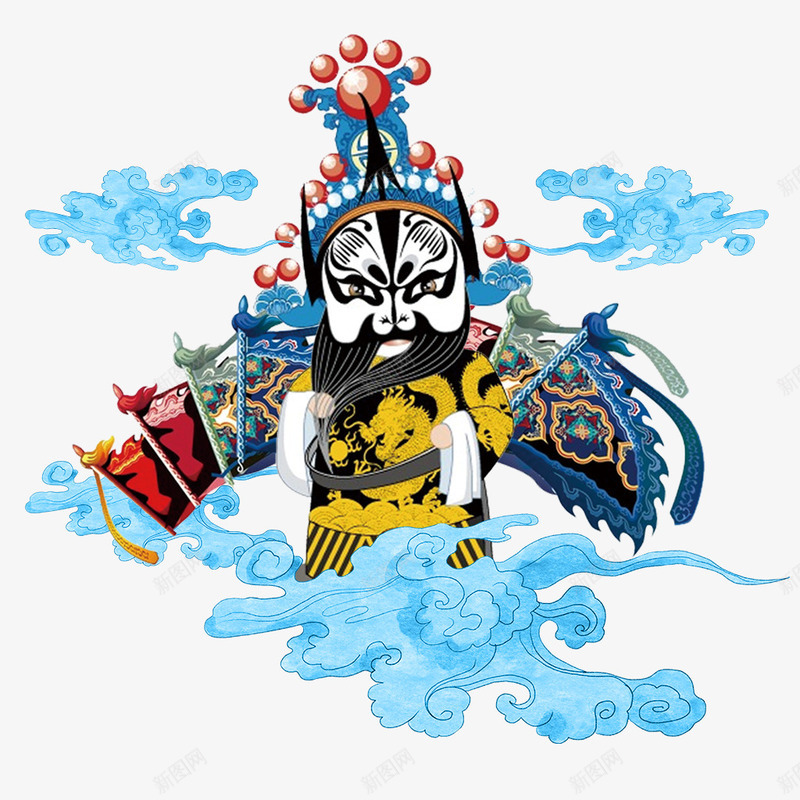 戏曲人物元素图psd免抠素材_新图网 https://ixintu.com 元素图 国潮 戏曲人物 戏曲元素 祥云 黑脸的包公