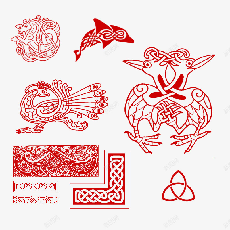 红色动物图案psd免抠素材_新图网 https://ixintu.com 印章 喜庆 图腾 徽章 民族 节日 装饰