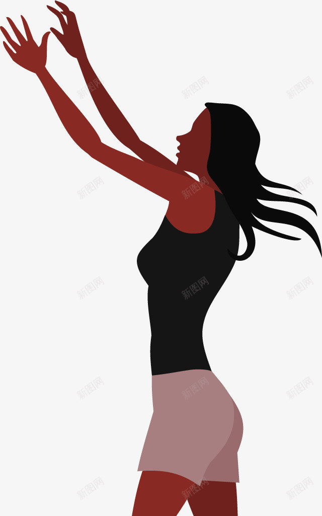 棕色伸手女孩矢量图ai免抠素材_新图网 https://ixintu.com 卡通手绘 女孩 平面 扬手 棕色 黑色 矢量图