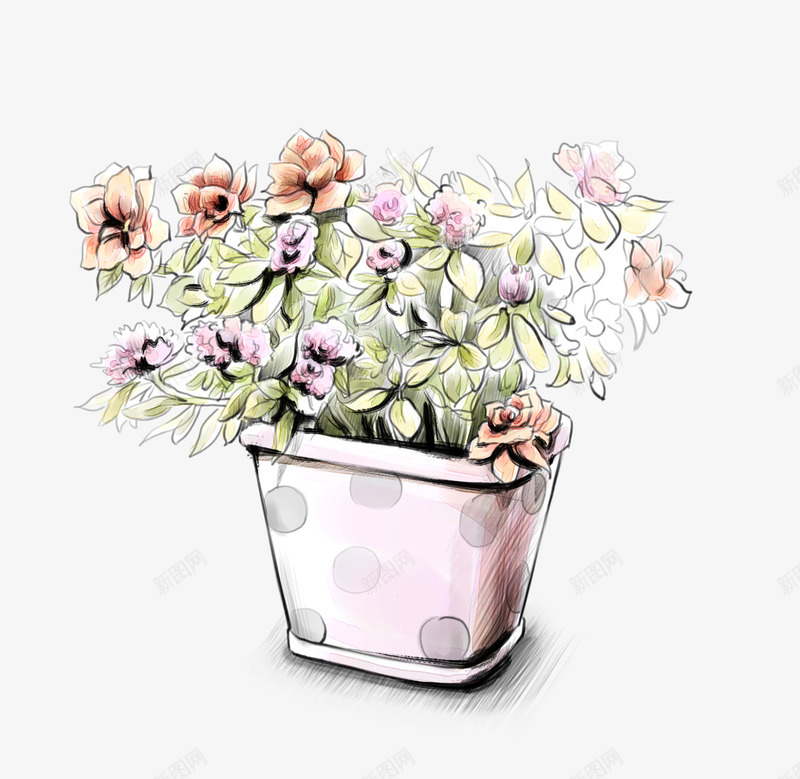 花花盆psd免抠素材_新图网 https://ixintu.com 家居 手绘 花 花盆 装修 装饰