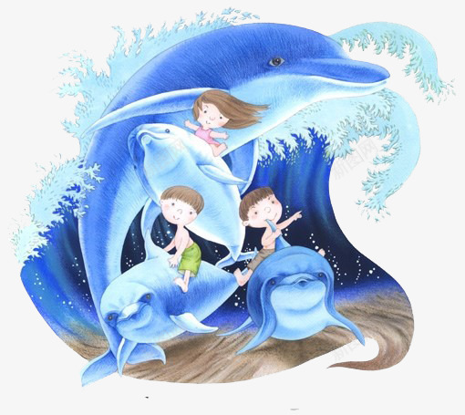 海底世界png免抠素材_新图网 https://ixintu.com 人类 儿童插画 卡通 卡通插画 可爱 海底 海豚 童话
