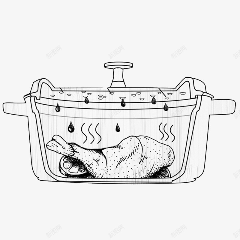 手绘熬汤精品工具png免抠素材_新图网 https://ixintu.com 实物 手绘 熬汤 简单 食材 黑白