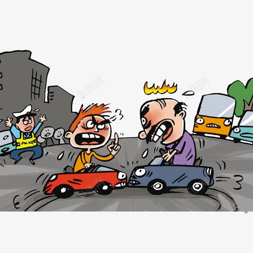 撞车吵架png免抠素材_新图网 https://ixintu.com 交通事故 卡通 吵架 塞车 插图 撞车