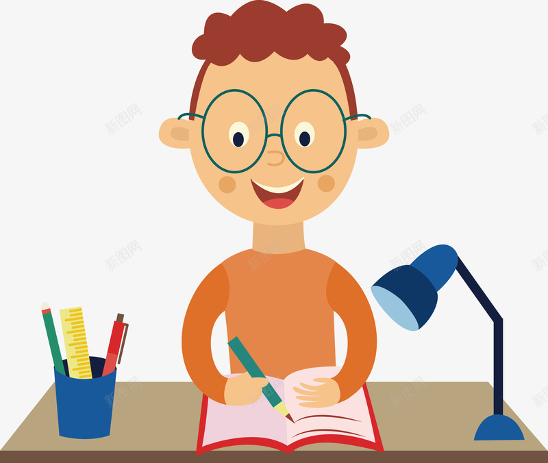 台灯和正在学习的小朋友矢量图eps免抠素材_新图网 https://ixintu.com 台灯 台灯png 台灯矢量图 小朋友 笔筒 矢量图