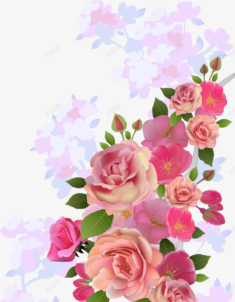 水粉玫瑰花png免抠素材_新图网 https://ixintu.com 水粉画 浪漫花卉 粉色 背景