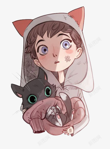抱着猫的小男孩png免抠素材_新图网 https://ixintu.com 插画 猫 男孩