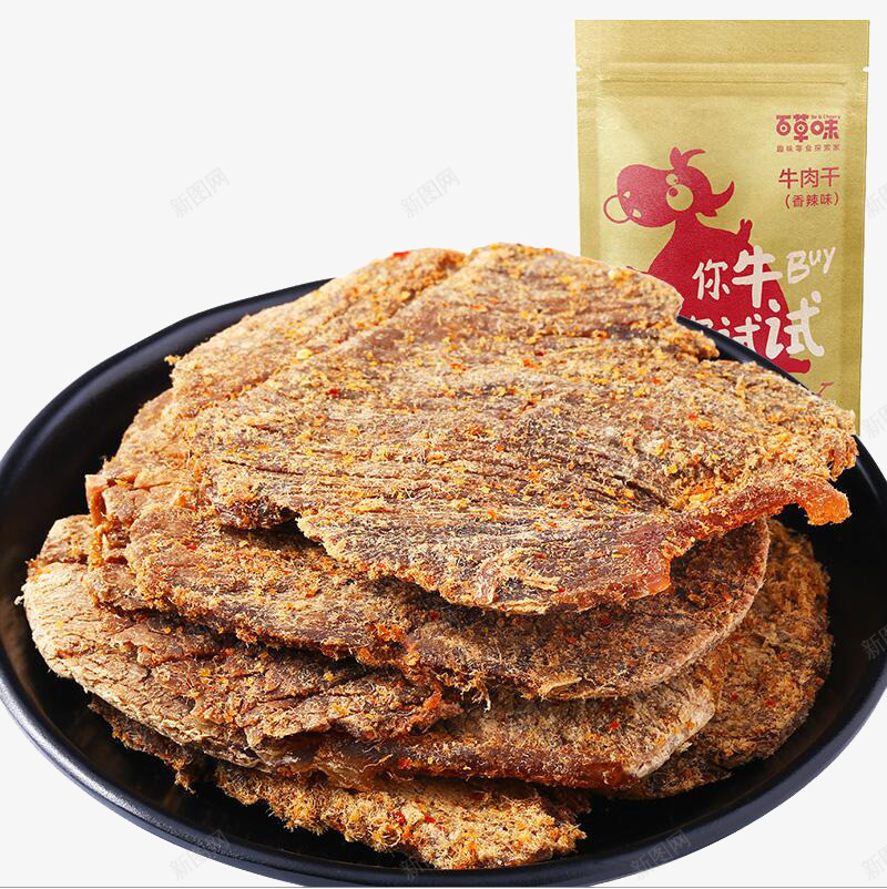 百草味香辣牛肉干png免抠素材_新图网 https://ixintu.com 产品实物 牛肉干 零食 香辣