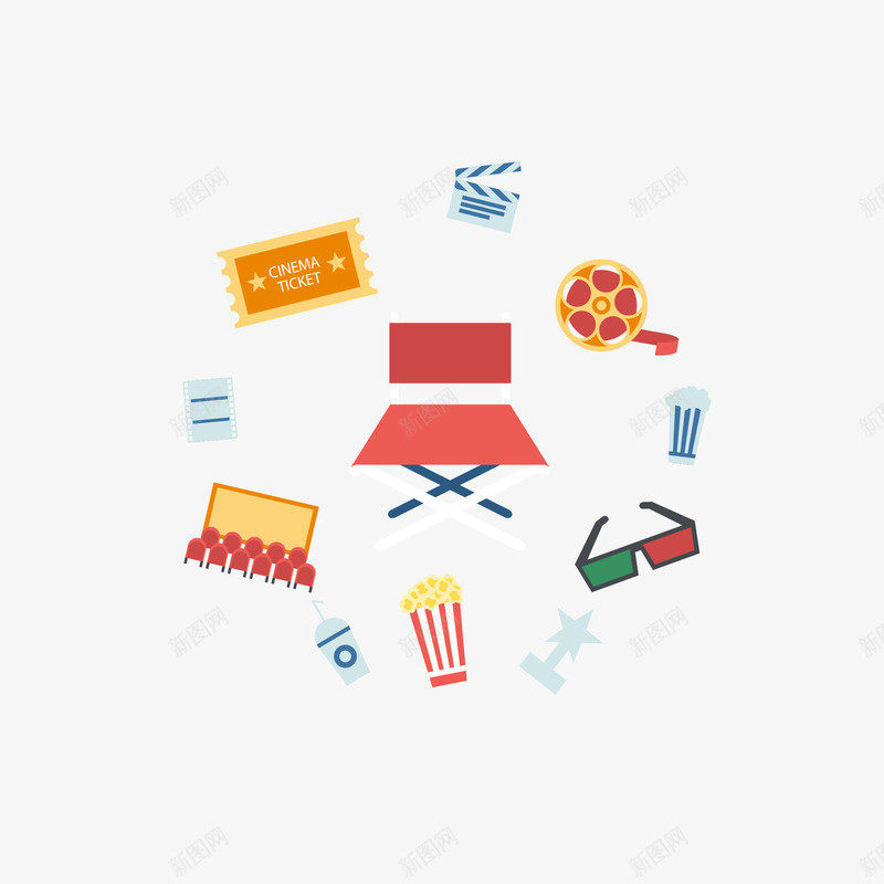 手绘时尚电影物品集合矢量图eps免抠素材_新图网 https://ixintu.com png免抠图 创意 卡通 手绘 时尚 爆米花 爱情 电影 电影票 眼镜 矢量图