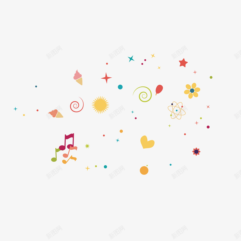 漂浮点缀装饰小物品矢量图ai免抠素材_新图网 https://ixintu.com 卷线 心型 星星 音符 矢量图