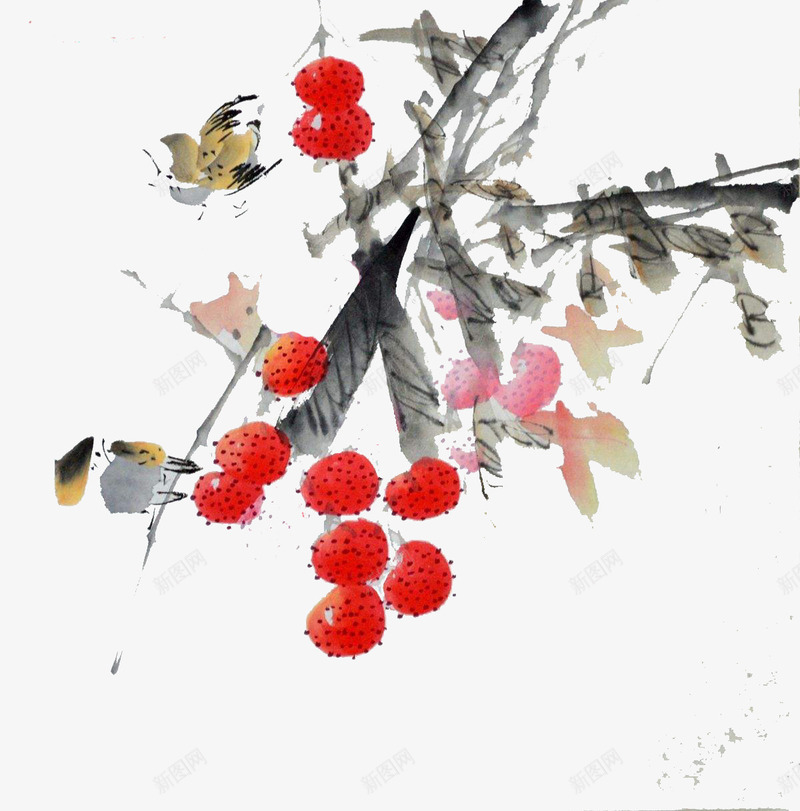 浓墨重彩荔枝树png免抠素材_新图网 https://ixintu.com 毛笔画 简洁 色彩 荔枝树 鲜艳