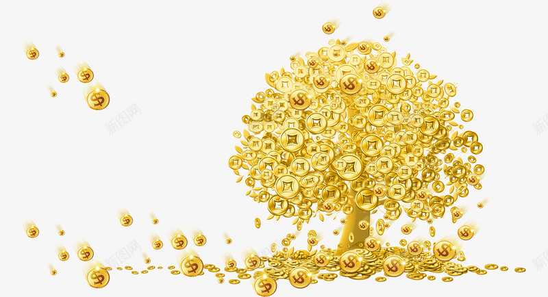 卡通挂满金币的的树png免抠素材_新图网 https://ixintu.com 卡通树 发财树 挂满金币的树 财富海报png 金币免扣png 金色金币