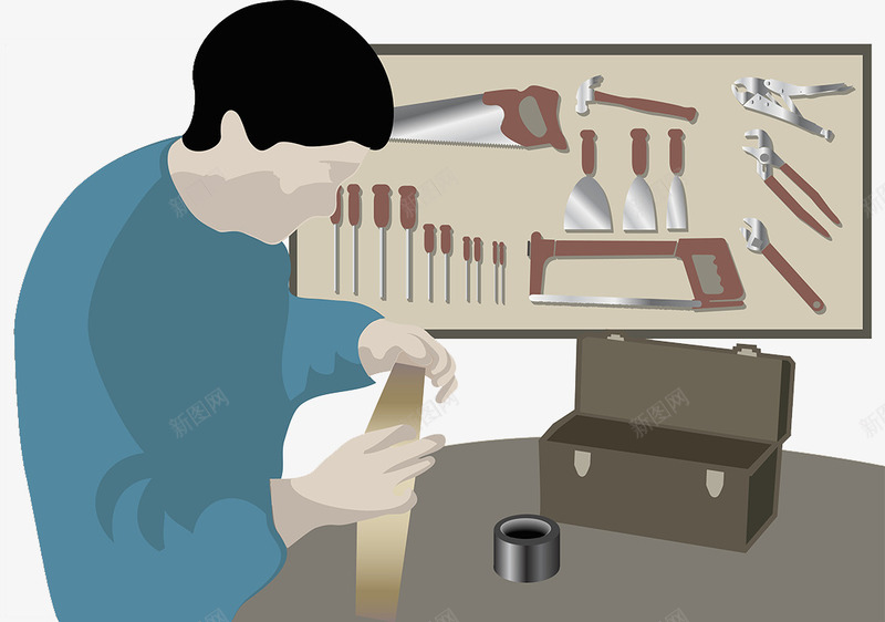 五金装修师傅png免抠素材_新图网 https://ixintu.com 五金制品 五金配件 剪线钳锯子 工具箱 螺丝批 装修工具 装修师傅 锤子