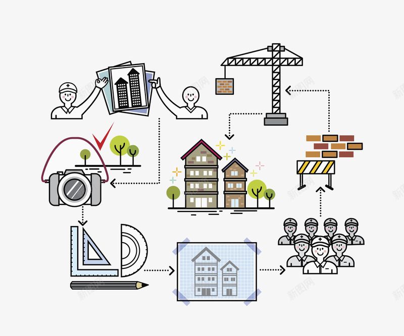建房子的建筑师png免抠素材_新图网 https://ixintu.com 创意 卡通 商务 图纸 工程师 建楼房 建筑师 手绘 施工