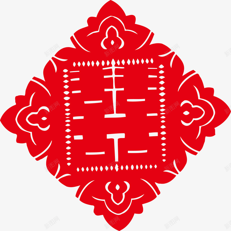 红双喜剪纸png免抠素材_新图网 https://ixintu.com 中国元素框 中国风矢量图 中式风格 古典花纹 喜字 相框 相框图 红双喜 红色 线框 边框 边框矢量图