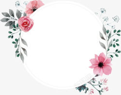 花环与丝带边框手绘水彩复古蔷薇花标签高清图片