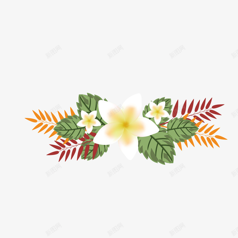 鸡蛋花矢量图ai免抠素材_新图网 https://ixintu.com 3D PNG免抠图下载 叶子 夏天 花卉 鲜花 矢量图