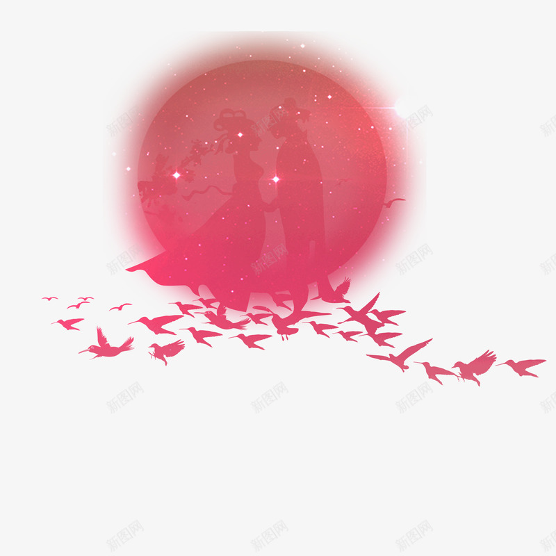 七夕牛郎织女相会剪影png免抠素材_新图网 https://ixintu.com 七七 七夕 七夕情人节 中国风素材 古典 古镇 牛郎织女 鹊桥