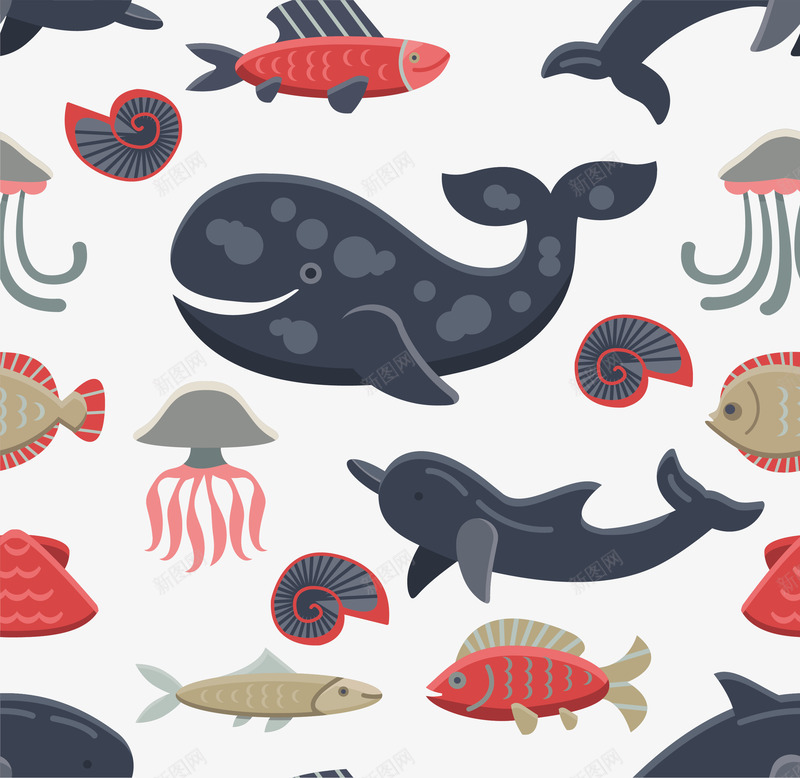海洋生物花纹png免抠素材_新图网 https://ixintu.com 卡通花纹 海底世界 海洋 海洋生物 矢量png 蓝鲸 蓝鲸花纹