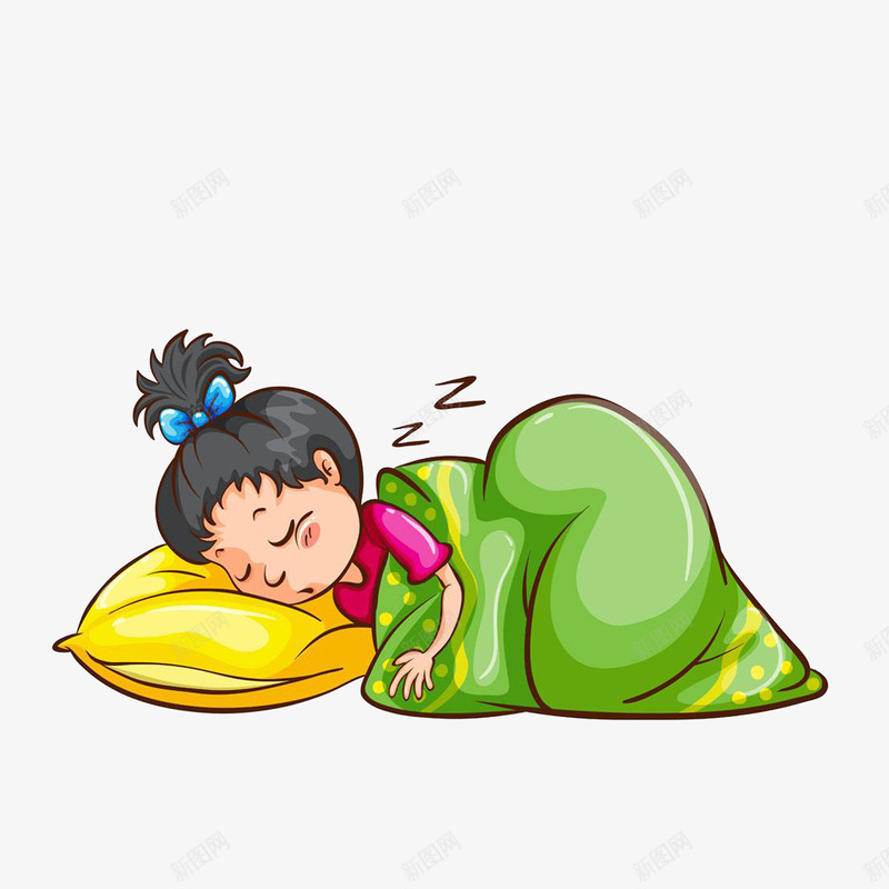 沉睡的可爱小女孩png免抠素材_新图网 https://ixintu.com 卡通手绘 可爱小女孩 呼呼大睡 沉睡 深度睡眠 绿色被子