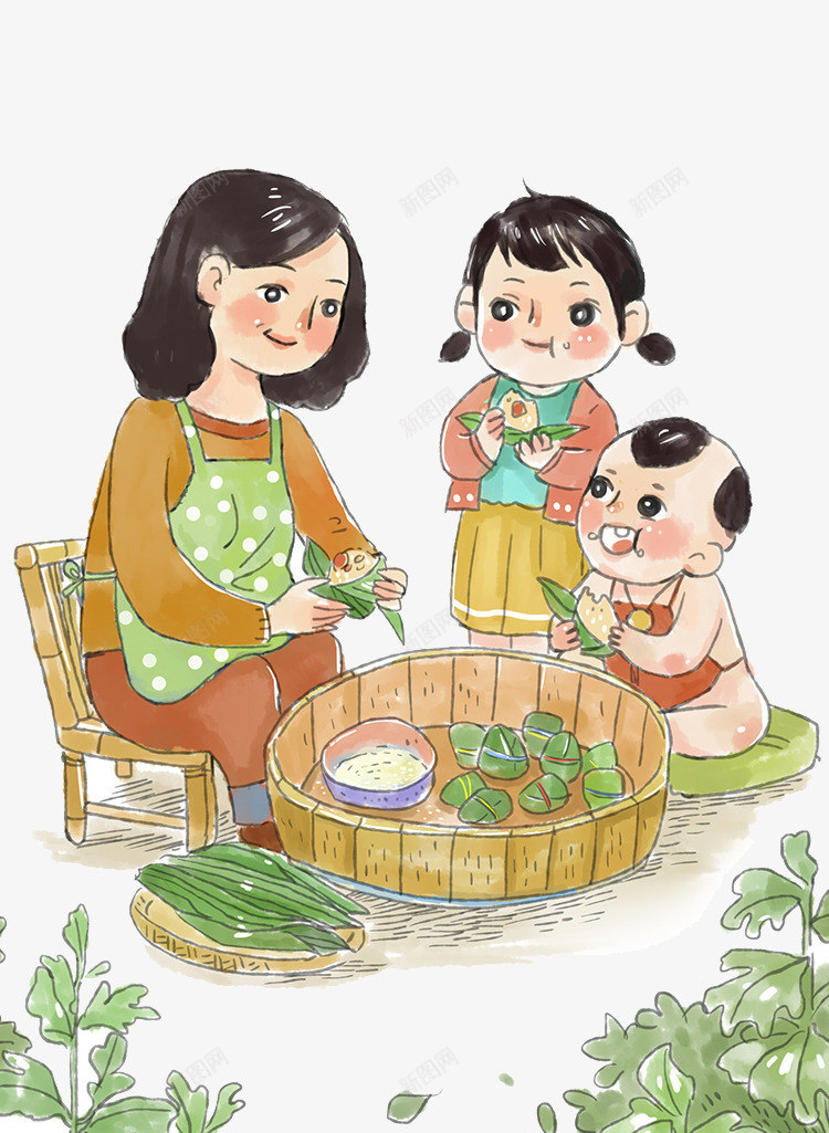 传统端午节风俗插画psd免抠素材_新图网 https://ixintu.com 包粽子 卡通 民俗风俗 童年回忆