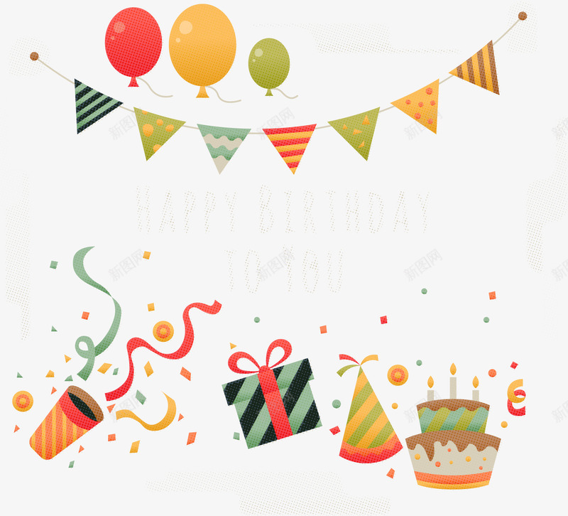 生日元素png免抠素材_新图网 https://ixintu.com 彩带 彩旗 生日帽子 蛋糕 鼠