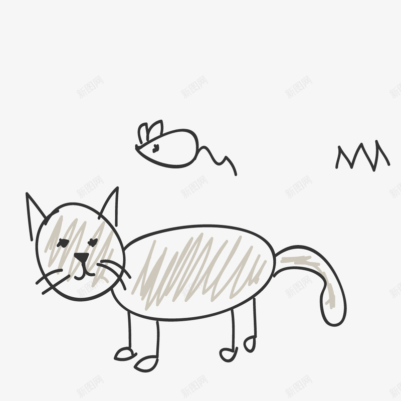 简笔涂鸦小猫咪和老鼠png免抠素材_新图网 https://ixintu.com 动物 卡通 可爱的 小老鼠 猫咪 简笔 线条 老鼠生日