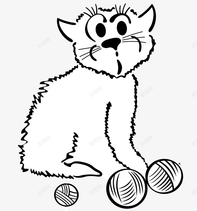玩毛线的猫咪png免抠素材_新图网 https://ixintu.com 动物宠物 卡通平面 家庭宠物 手绘 毛线团 猫咪 玩耍 简笔画