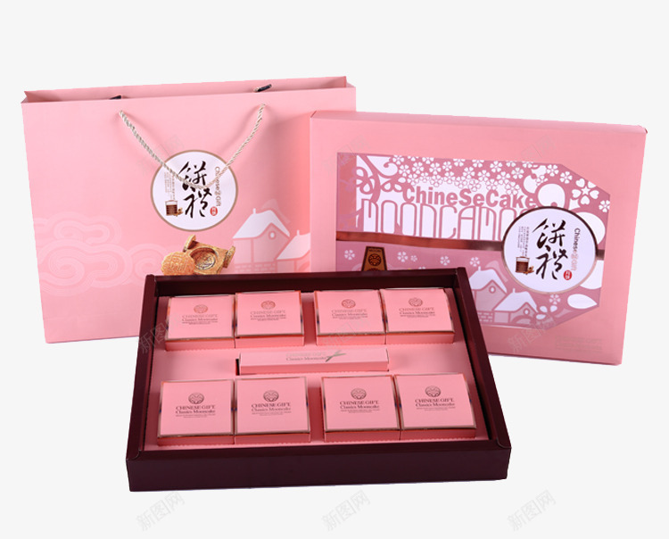 浅粉色月饼礼盒png免抠素材_新图网 https://ixintu.com 中秋月饼盒 高档月饼盒
