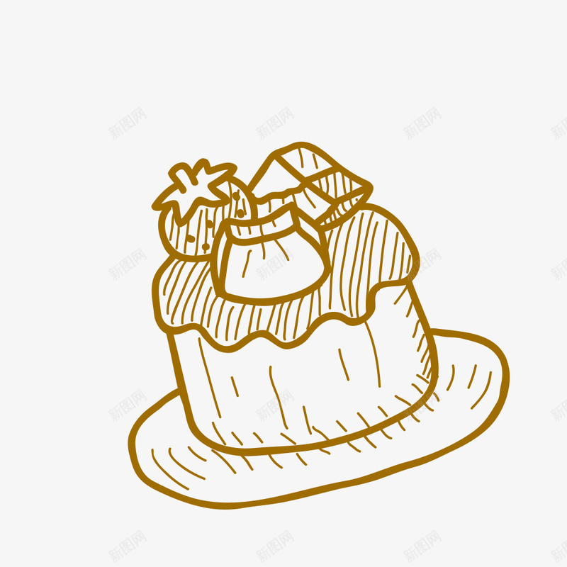 手绘糕点png免抠素材_新图网 https://ixintu.com 棕色 甜点 盘子 碟子 糕点 美食 草莓 食物