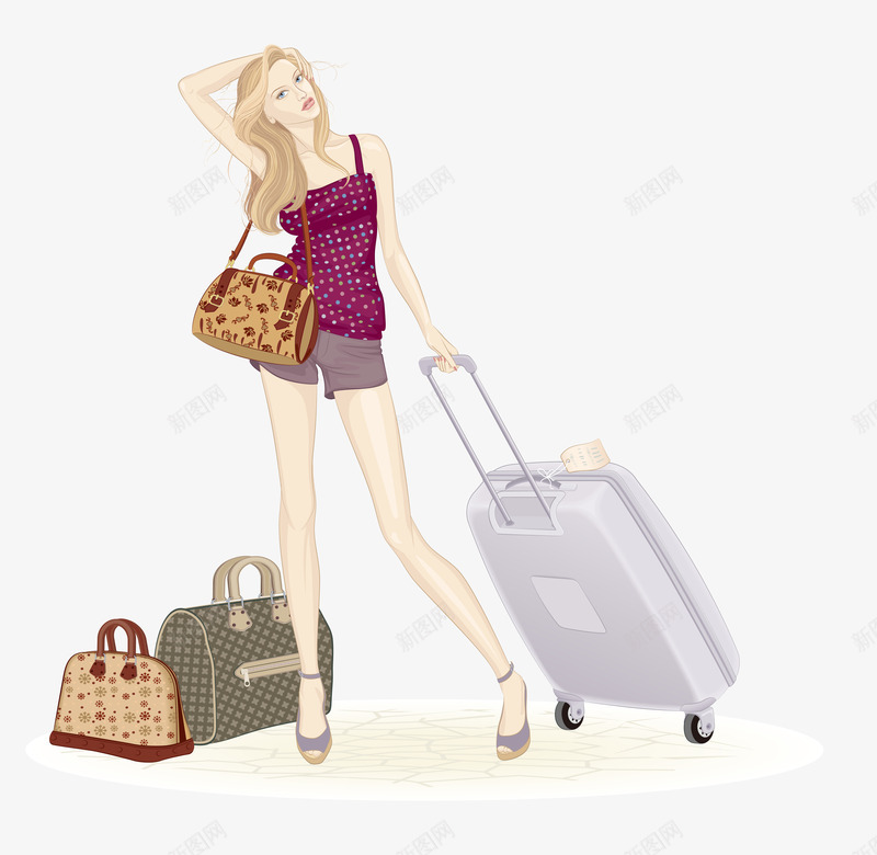 出差旅行女孩png免抠素材_新图网 https://ixintu.com 出差女孩 回家女孩 拉杆箱 提包 旅行女孩 时尚女孩