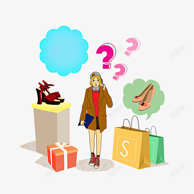 思考问题的女人png免抠素材_新图网 https://ixintu.com png图形 png装饰 女人 礼盒 装饰 鞋子