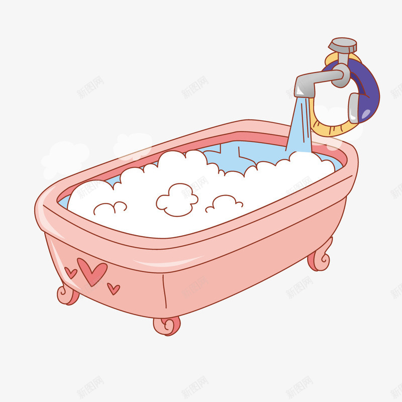 浅粉色泡泡浴缸png免抠素材_新图网 https://ixintu.com 水龙头 泡泡浴缸 浅粉色