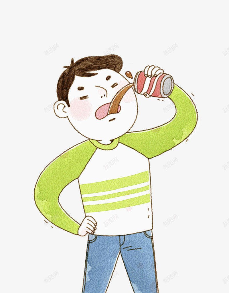 卡通喝可乐的男孩图png免抠素材_新图网 https://ixintu.com 卡通 可乐 喝可乐 帅气的 手绘 掐腰 插图 男孩