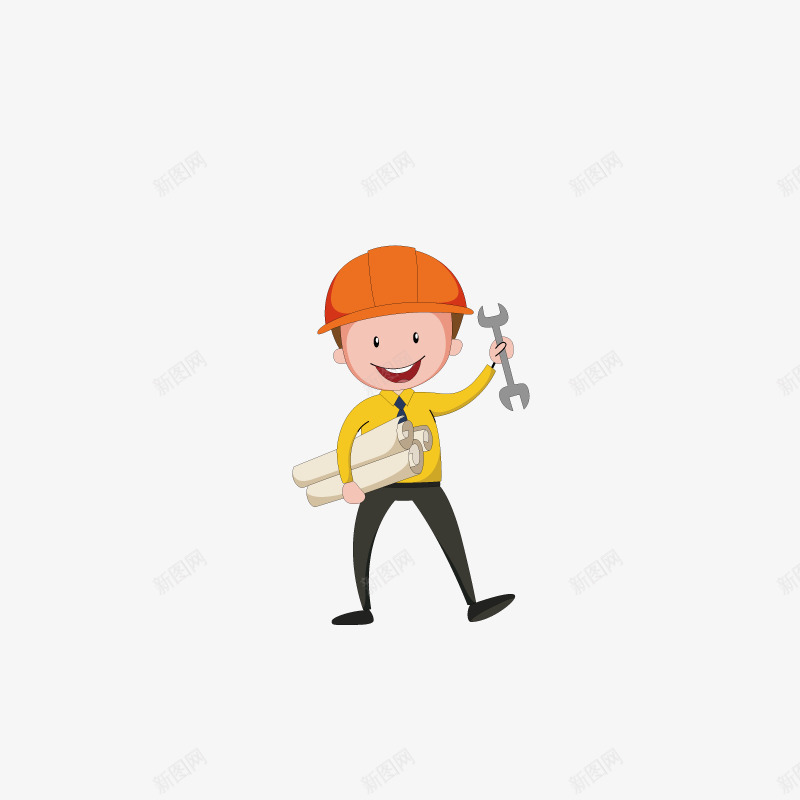 拿扳手的卡通建筑师png免抠素材_新图网 https://ixintu.com 人物 卡通 图纸 安全帽 工作 建筑师 扳手