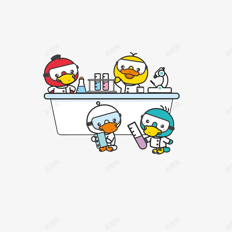卡通一群做实验的小动物png免抠素材_新图网 https://ixintu.com 化学实验 卡通小动物 实验课学习 开学日