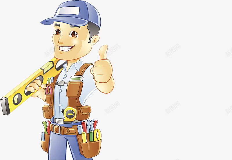 手绘人物插图装修工人拿着工具png免抠素材_新图网 https://ixintu.com 人物插图 大拇指 微笑 手绘 拿着工具 装修工人 装修工卡通人物
