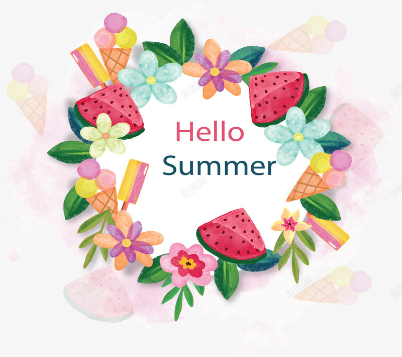 手绘花朵你好夏天矢量图ai免抠素材_新图网 https://ixintu.com 你好夏天 夏天 小清新 手绘花朵 矢量png 花朵边框 矢量图