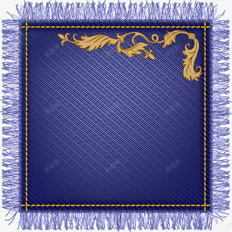 牛仔布纹png免抠素材_新图网 https://ixintu.com 流苏 花纹 蓝色 装饰方形布 边框纹理