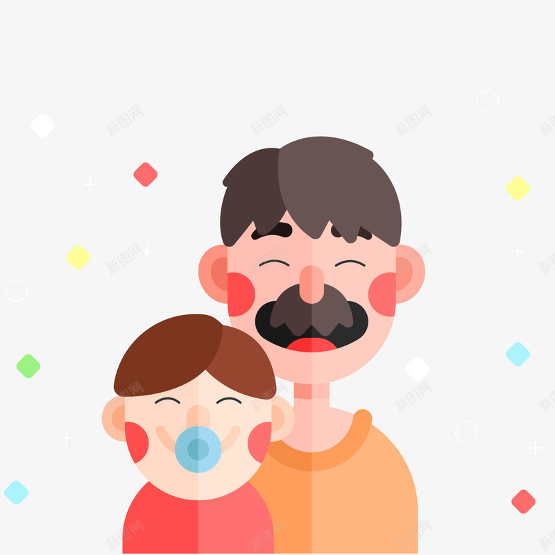 创意扁平化笑脸父子父亲节png免抠素材_新图网 https://ixintu.com 卡通人物 父亲节装饰 父子 男孩 背景装饰
