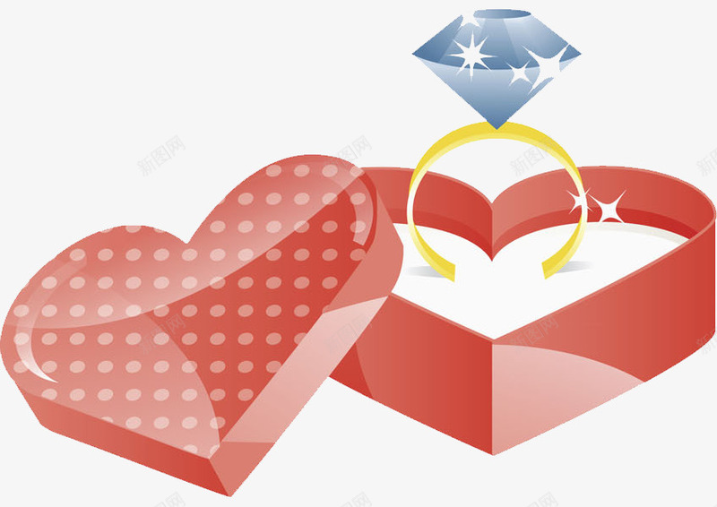 卡通蓝色钻戒图png免抠素材_新图网 https://ixintu.com 卡通 情人节礼物 红色盒子 蓝色钻戒 钻石 闪亮的