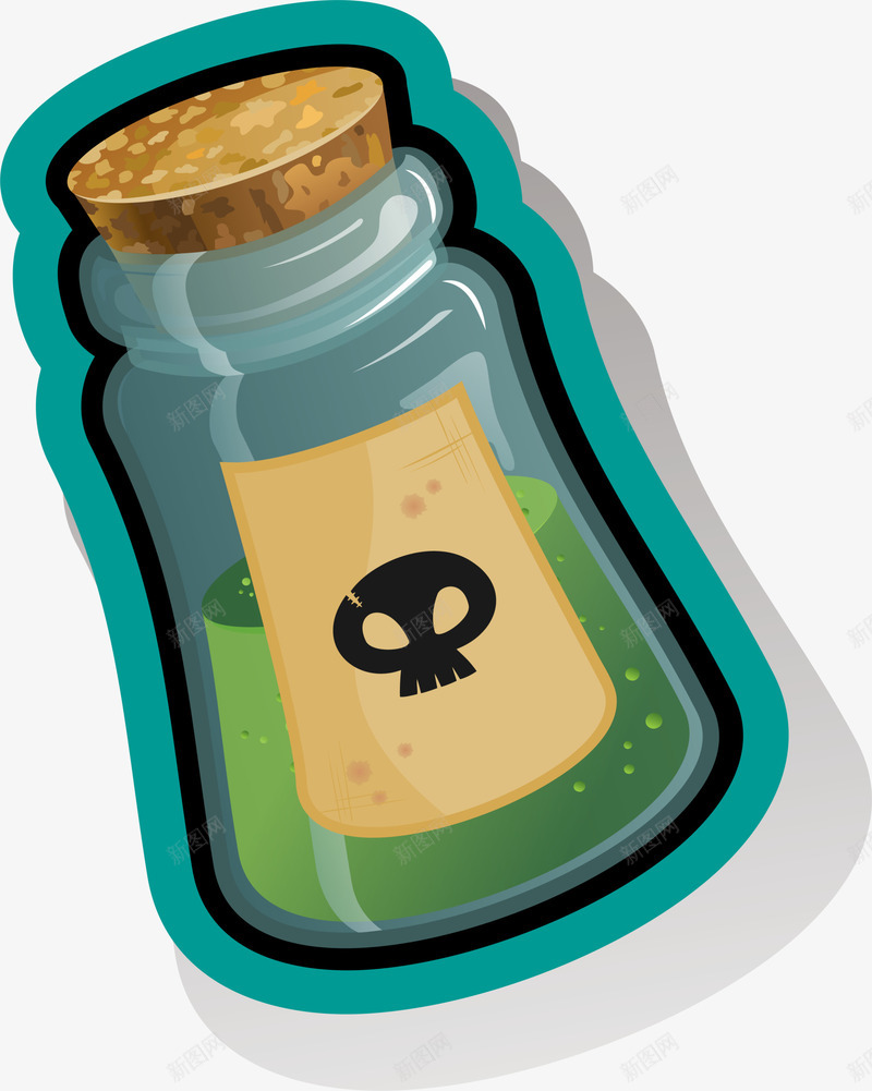 卡通绿色毒药png免抠素材_新图网 https://ixintu.com 卡通毒药 棕色木塞 绿色毒药 贴纸 透明瓶子 黑色骷髅头