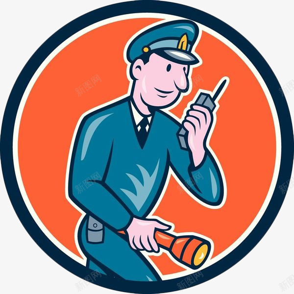 卡通圆形拿着对讲机和手电的保安png免抠素材_新图网 https://ixintu.com 保安 保安卡通 保安员 制服 卡通 对讲机 巡逻 手电筒 插画 标志 男人