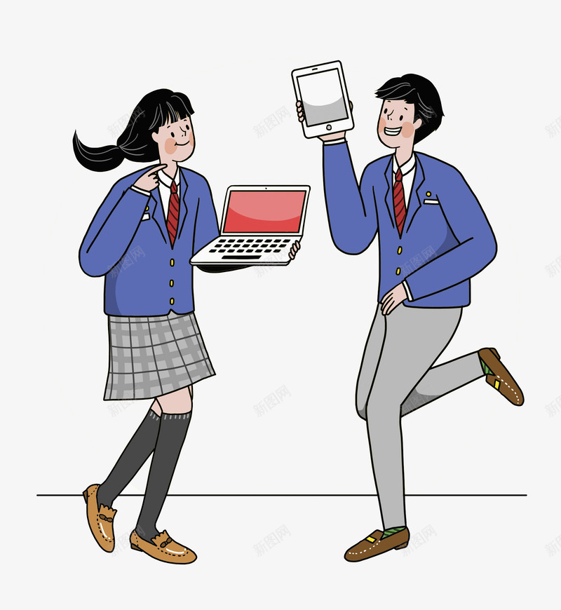 拿电子产品的学生png免抠素材_新图网 https://ixintu.com 创意 学生 平板电脑 校服 笔记本 简笔 简约