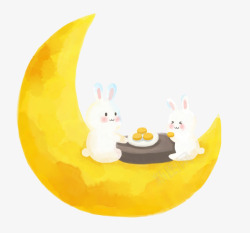 八月金月亮中秋节兔子吃月饼高清图片
