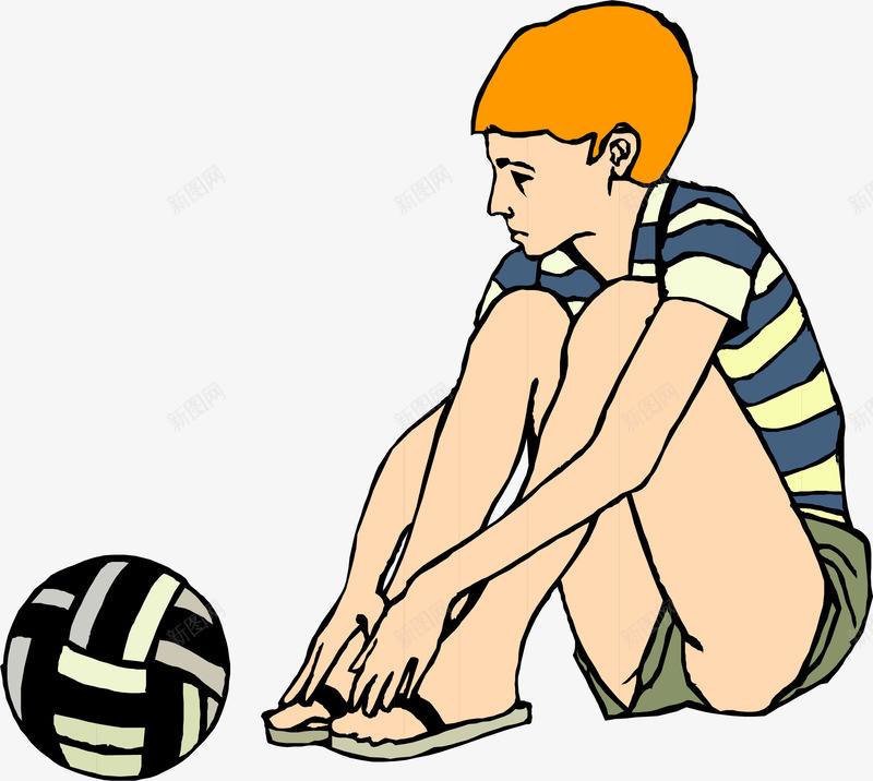 手绘失落的小男孩png免抠素材_新图网 https://ixintu.com 失落的小男孩 怄气 手绘 正太 足球