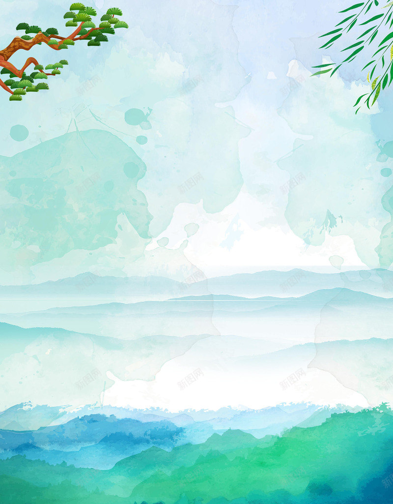 喷溅背景01psd免抠素材_新图网 https://ixintu.com 山水 意境 松树 水彩 绿色 背景