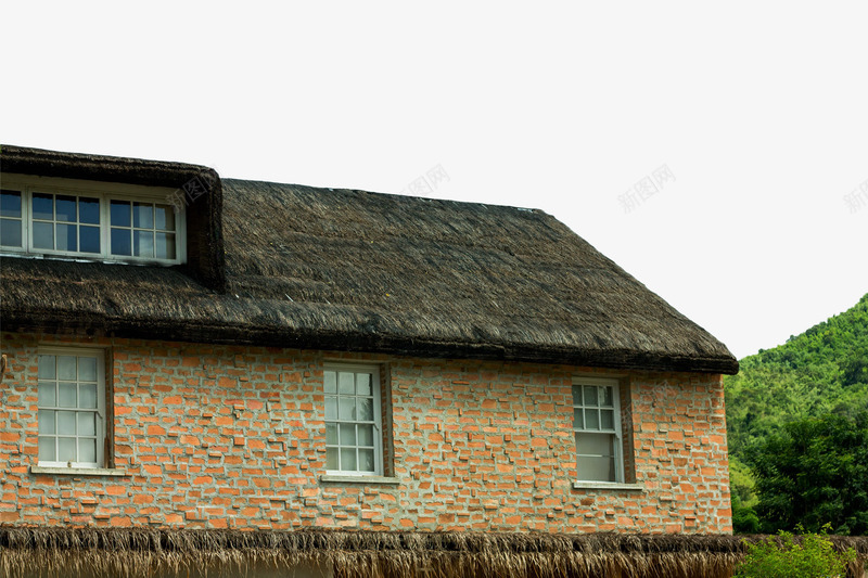 茅草顶红砖玻璃窗小屋png免抠素材_新图网 https://ixintu.com 建筑 房子 玻璃窗 红砖屋 红砖房 绿色植物 老旧房子 茅草屋 茅草屋顶