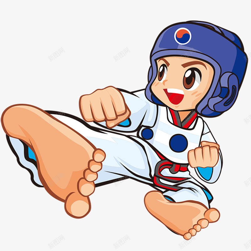 跆拳道男孩png免抠素材_新图网 https://ixintu.com 习武 卡通 帅气的 插图 男生 跳跃的 防身术
